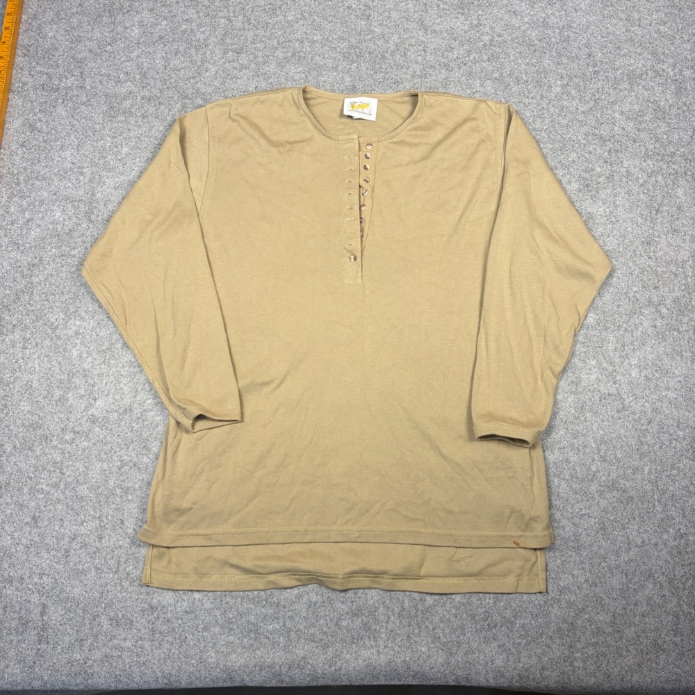 Vintage Limited Express 1987 Collection Henley Shirt Tan Khaki Mens Medium
